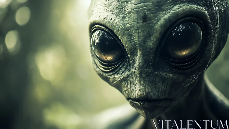 Photorealistic alien portrait with macro-style facial detailing.