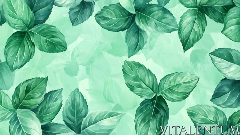 Lush watercolor basil leaves form a fresh seamless pattern.