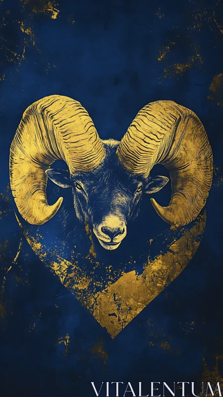 Golden ram heart glowing against deep midnight blue.