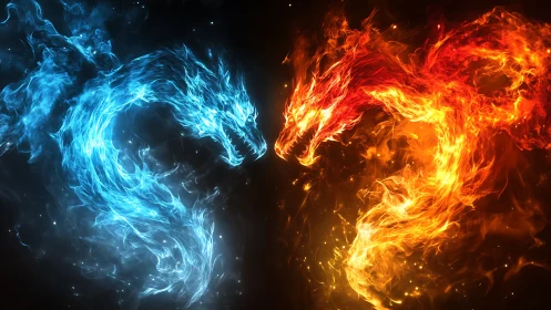Elemental dragons collide as fire and frost carve burning arcs