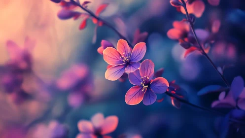 Ethereal Pink and Purple Flowers with Soft Focus Bokeh Rendering