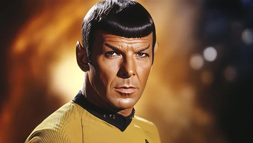 Stoic sci fi officer portrait under warm cinematic light.