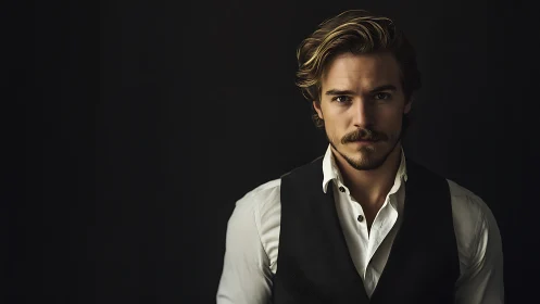 Dashing waistcoated gentleman in moody studio chiaroscuro.