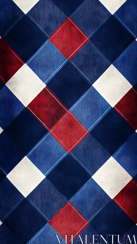Diagonal plaid lattice uses textured red, blue and white diamond tiling