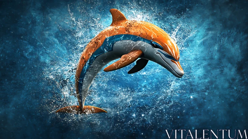 3D stylized dolphin leap within kinetic splash composition.