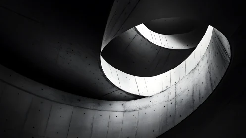 Curved concrete ramp with dramatic light and shadow forms.