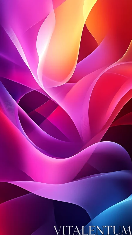 Chromatic silk waves dance in a radiant neon sunrise storm.