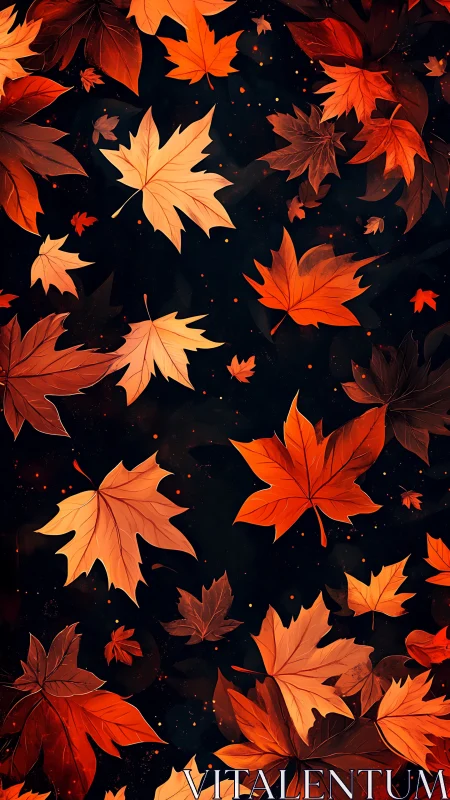 Autumn maple leaves drift across deep midnight background.