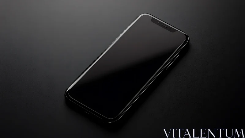 Black Smartphone Display with Notch Design on Textured Surface.