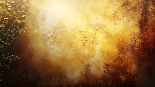 Vine-clad margin against sunburnt textured plaster field.