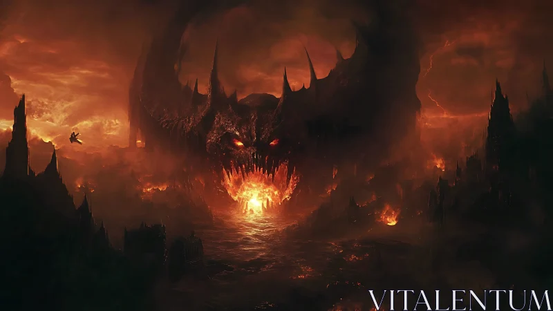 Demonic hellscape dominates burning volcanic wasteland