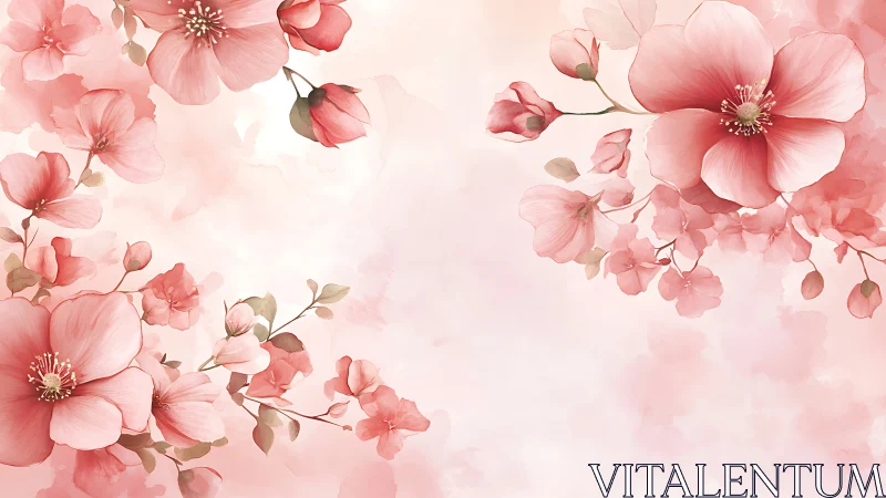 Pink Floral Composition with Layered Watercolor Blooms