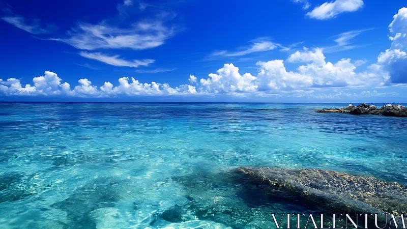 Clear tropical sea meets vivid sky under bright daylight