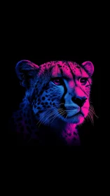 Neon Cheetah Portrait Glowing in Darkness