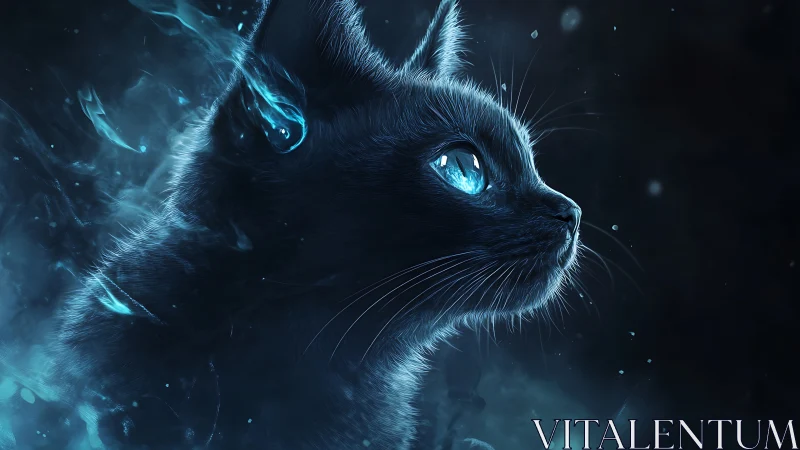 Luminescent Feline Portrait in Cybernetic Blue Ambiance.