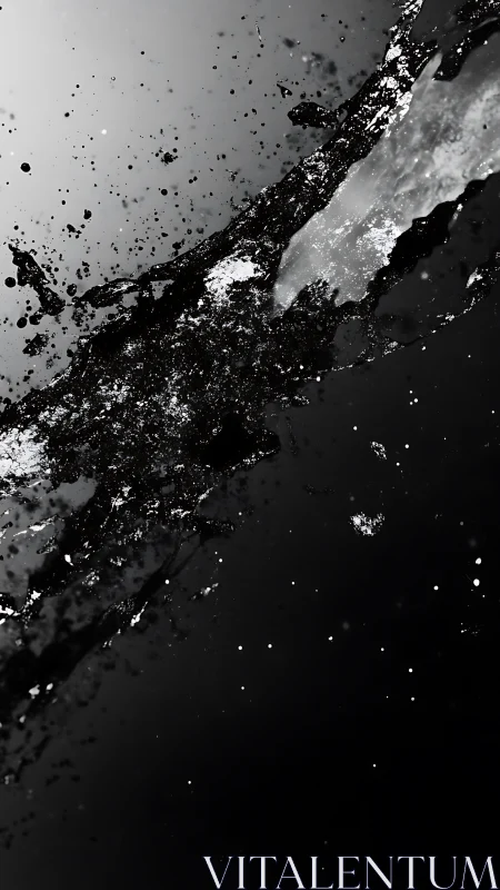 High contrast monochrome liquid splash cuts across frame