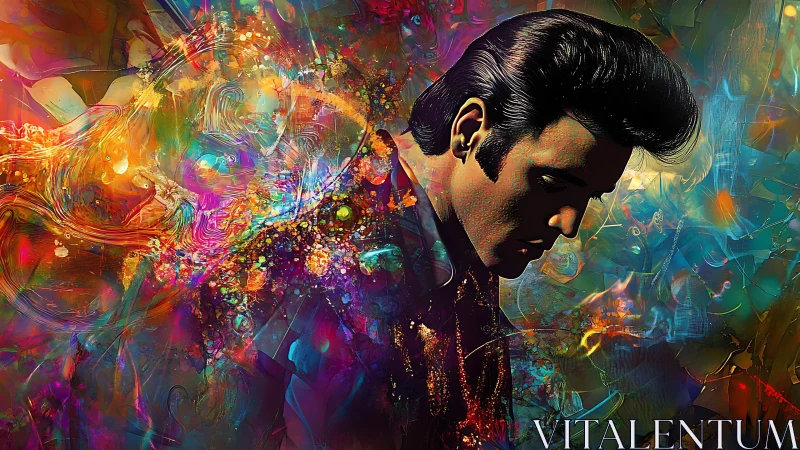 Color-swept crooner portrait glows in swirling neon dreams