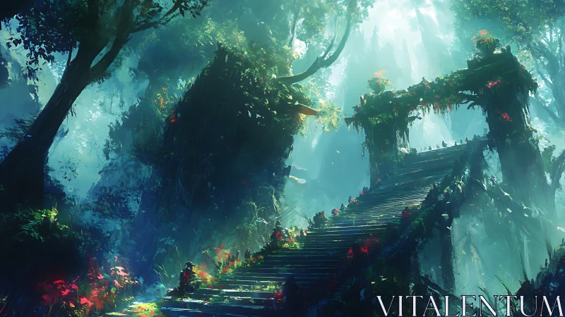 Luminous Ruin-Path: Where Forgotten Temples Breathe Turquoise Radiance.