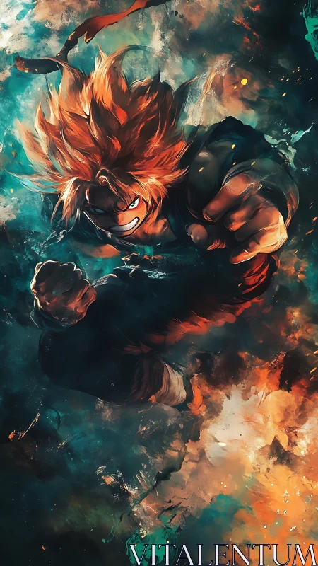 Character moves forward through turbulent abstract energy field