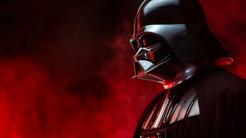 Armored dark figure stands in red smoke filled void