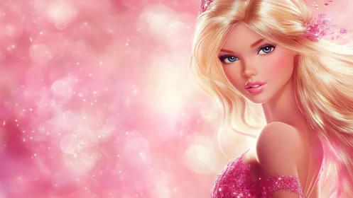 Sparkling pink daydream with a softly glowing blonde muse.