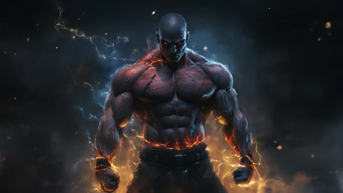 Storm-forged titan stands wrapped in molten thunderlight