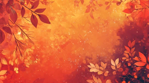 Autumn foliage frame in warm gradient botanical digital painting.