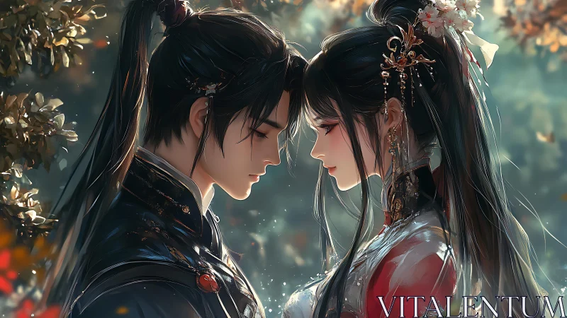 Celestial Romance: Two Ethereal Figures in Ornamental Eastern Dress