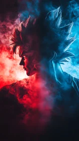 Dual storm hair ignites as red and blue power collide