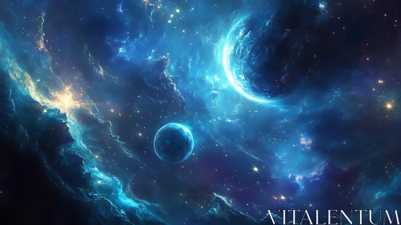 Bioluminescent nebular field envelops dual icy exoplanets