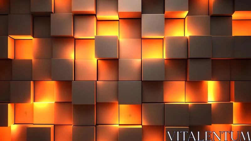 Glowing 3D Cubes Abstract Pattern with Warm Orange Lighting.