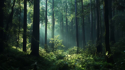 Atmospheric Forest Penetrated by Volumetric Light Rays.