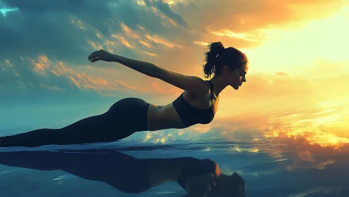 Sunset balance over water, where strength learns to float.