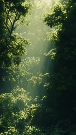 Luminous Forest Canopy: Radiant Light Through Dense Vegetation.