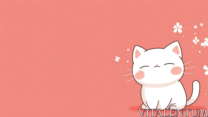 Minimal cat illustration rests on warm coral background