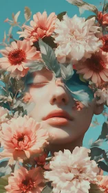 Soft-lit floral portrait merges stylized skin rendering and bokeh depth
