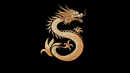 Golden serpentine dragon monogram in stylized digital vector form.