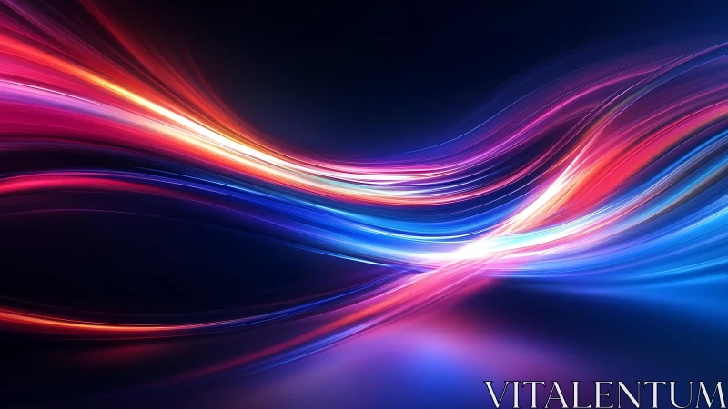 Vibrant neon light waves on dark background, digital abstract art.