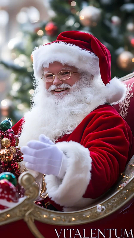 Jolly Santa in a sparkling sleigh of cozy Christmas cheer.