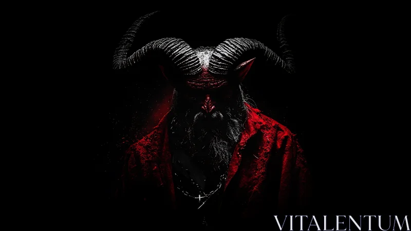 Brooding horned figure wrapped in deep shadowed crimson robes.