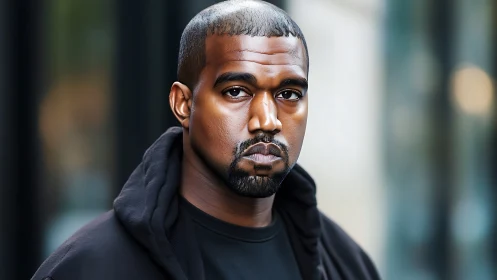 Man in dark hoodie looks directly at camera outdoors