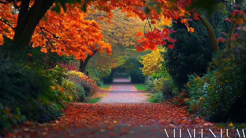Inviting autumn garden pathway glowing with cozy color.