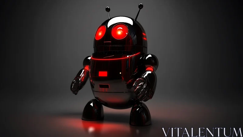 Chromed robot mascot with emissive red lighting and glossy HDR reflections