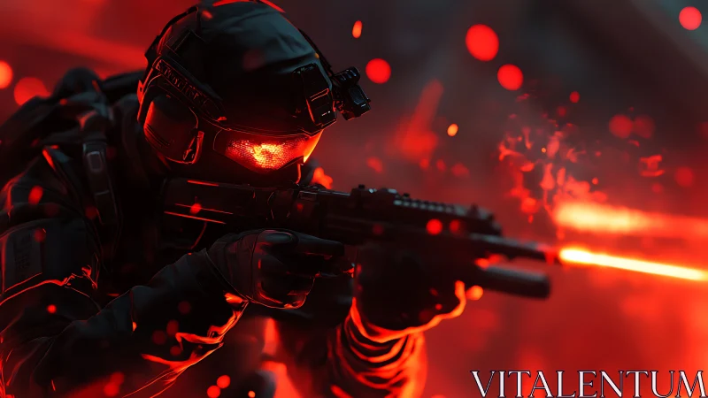Red-visor commando hunting targets in molten neon firestorm.