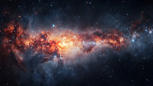 Dense galactic star field with central dust and gas band.