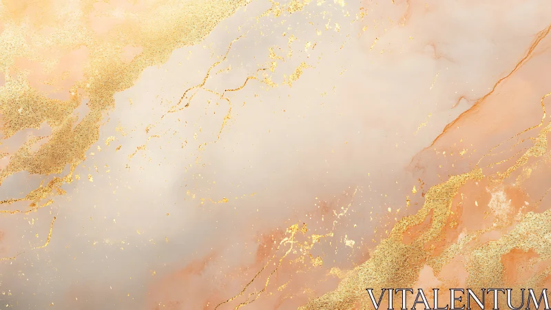 Soft peach marble texture with scattered gold accents background