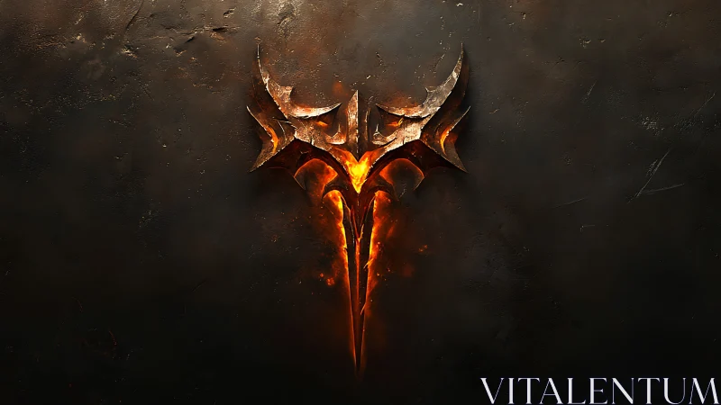 Molten demonic sigil carved into scorched metallic substrate.