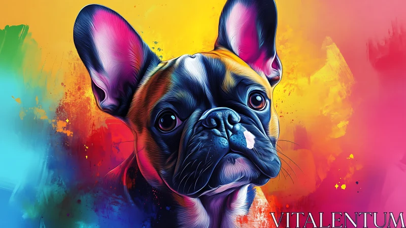 Color-splashed French bulldog in a joyful neon daydream.