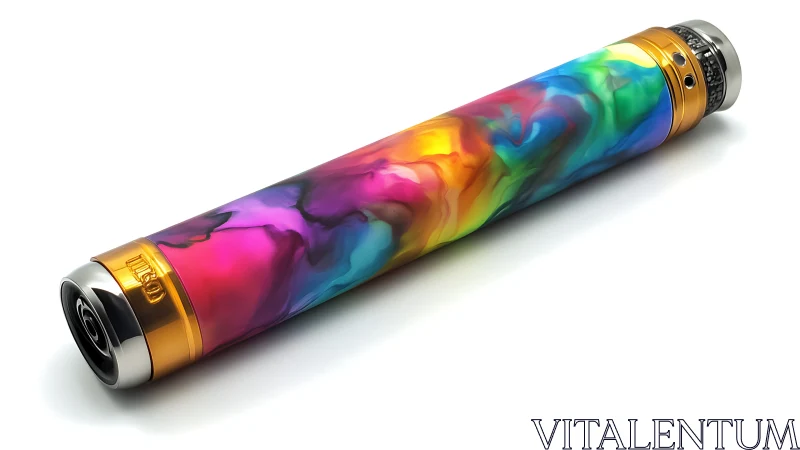 Chromatic vapor wand stretches like bottled neon fog