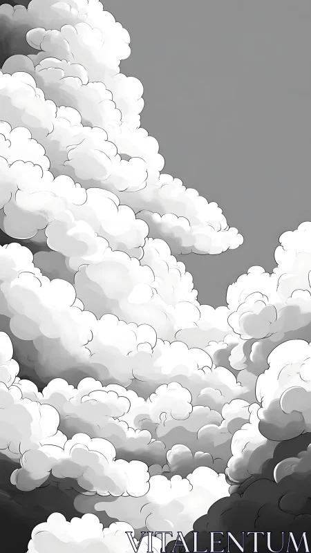 Layered grayscale cumuliform clouds in vertical composition.